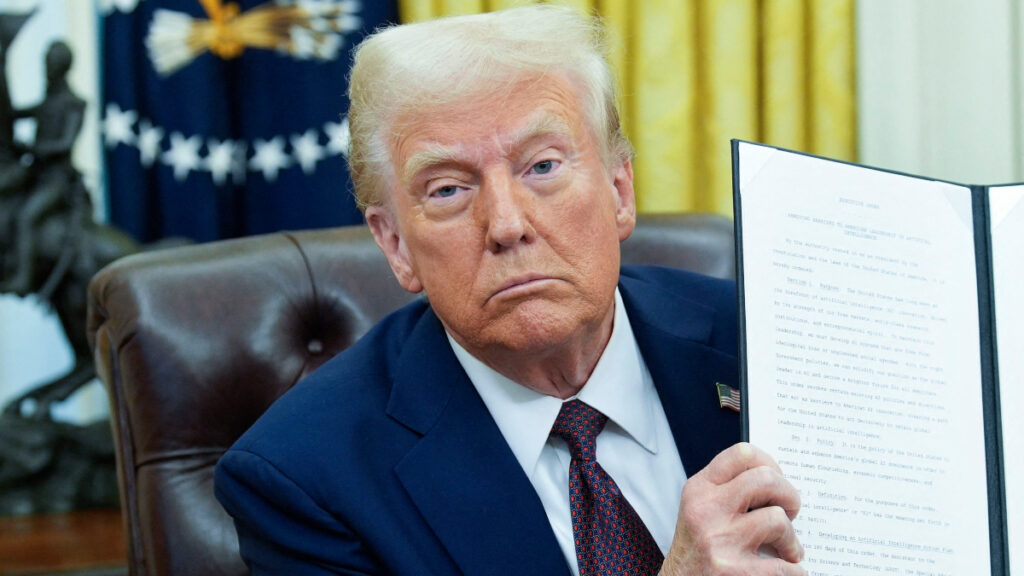 Donald Trump in the White House Oval Office.