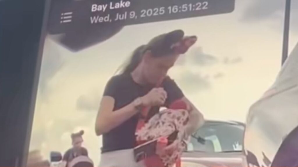 Girl stealing magnet at Disney World