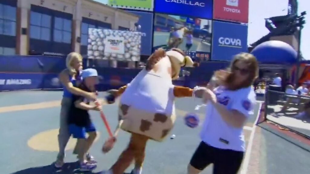 Bronx giraffe steals kids items at Mets game