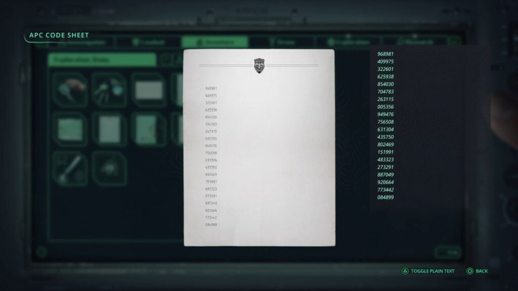 APC Code Sheet