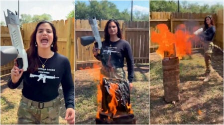 Quran burned by texas GOP candidate flamethrower