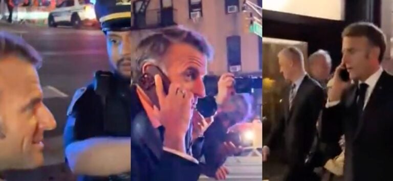 French president Emmanuel Macron seen walking in New York