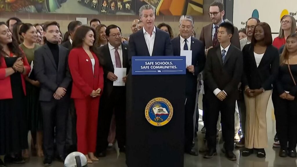 Gavin Newsom speaking at press conference