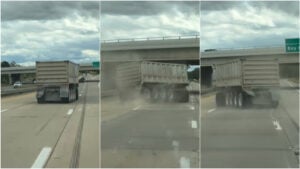 Truck spins out in highway in Michigan