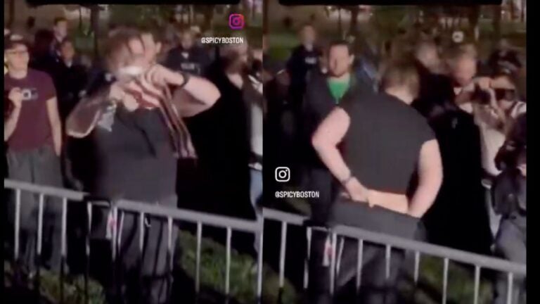 Man wipes his butt with american flag