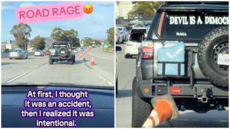California driver with devil is democrat sticker