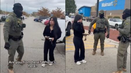 ‘What Country? Were You Born Here?’: Illinois ICE Agents Use Racial Profiling on Walmart Shoppers as They Corner Them in the Parking Lot ICE agents questioning woman at Walmart
