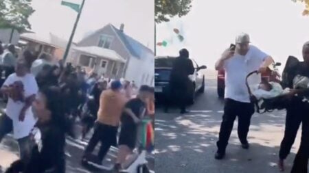 Residents running from tear gas in an ICE raid in a Chicago suburb