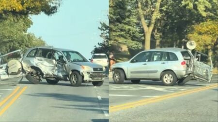 Illinois Driver Drops Jaws With the State of His Busted up Car: ‘Never Seen a Three Legged Car Before’ Illinois car crash leaves behind crazy looking car
