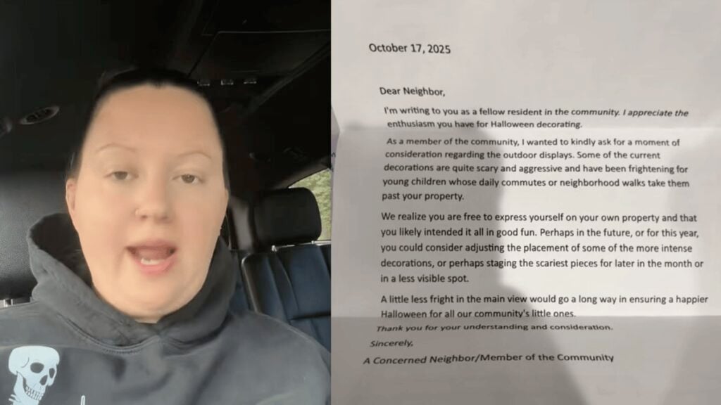 New York Woman Receives Letter About Her Scary Halloween Decorations Scaring Children, Doesn’t Even Live in an HOA, ‘Now You Need a Speaker Playing Scary Sounds as Well’  New York Woman Receives Letter About Her Scary Halloween Decorations Scaring Children, Doesn’t Even Live in an HOA