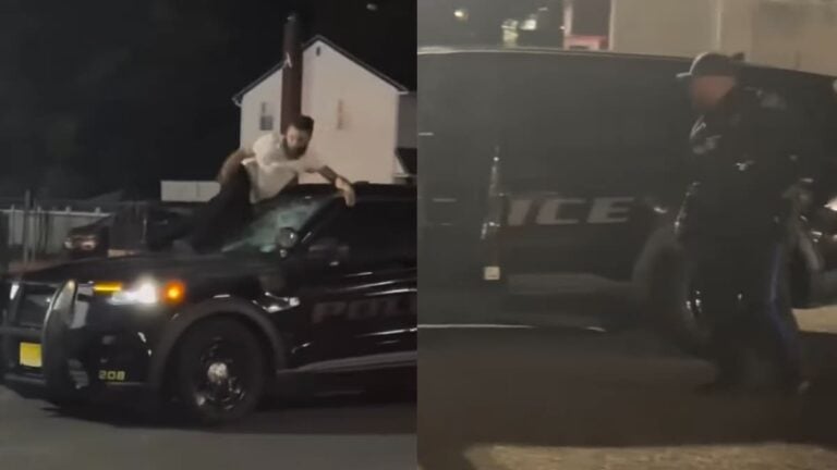 Unhinged New Jersey Man Jumps on Top of Police Car Before Smashing Window with His Fist: ‘I Wonder What Drugs He Was On’ A picture of the unhinged New Jersey man.